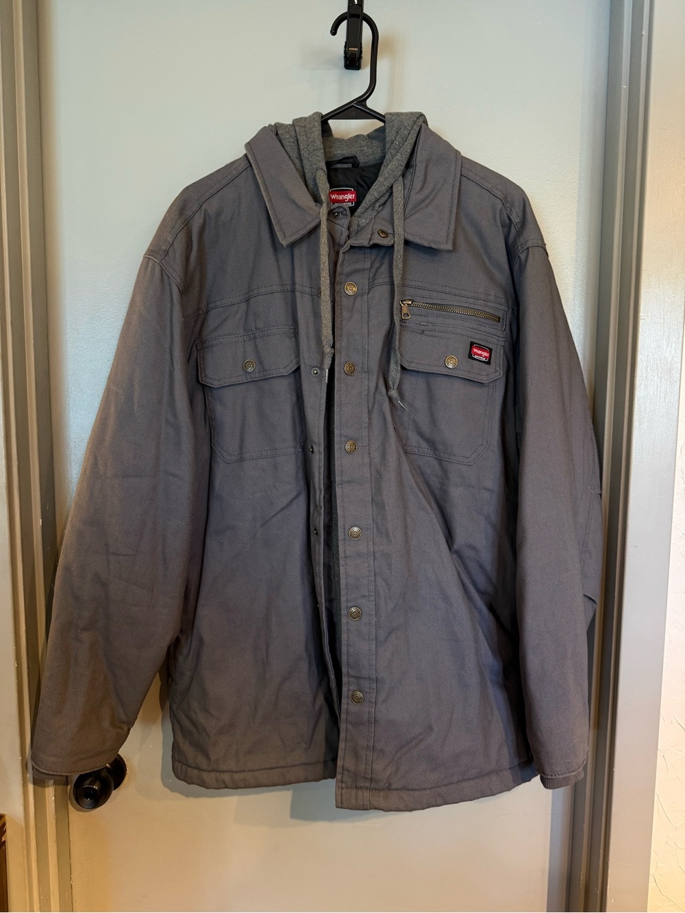 Wrangler Gray Hooded Field Coat with Chest Zip Pocket